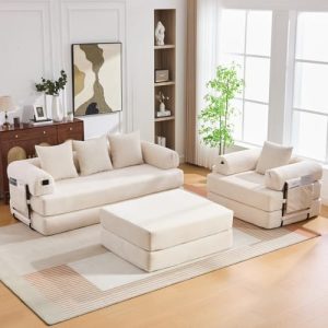 Canapé Élyra Beige - canapé modulable convertible en velours côtelé livré compressé