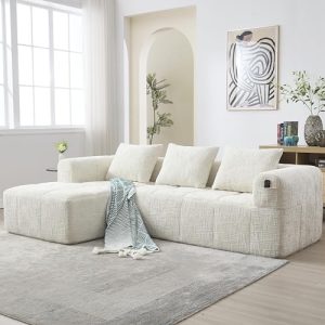 Maélia – Canapé d’Angle Compressé Beige Naturel - canapé compressé modulable livré en format compact