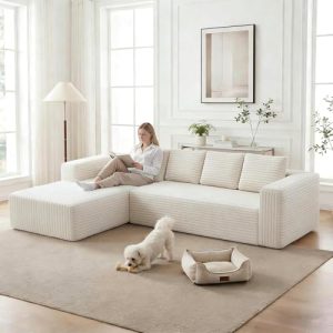 Maélia – Canapé d’Angle Compressé Beige Clair - canapé compressé modulable livré en format compact